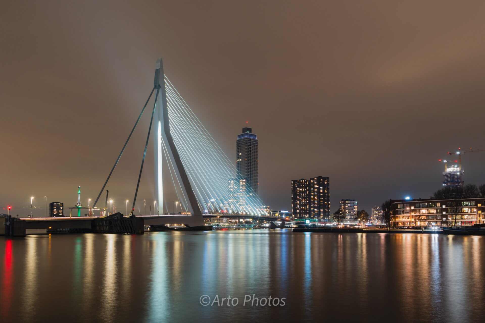 Erasmus Bridge foggy night2, #042